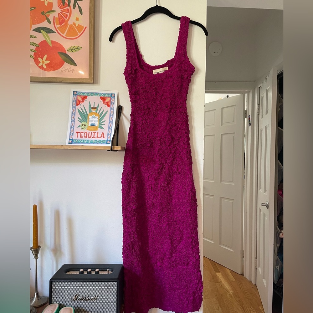 Mara Hoffman Sloan Popcorn Midi Dress in Berry, Size XXS, NWT